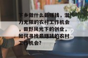 下乡做什么最赚钱,潜力无限的农村工作机会,田野风光下的创业,如何寻找最赚钱的农村工作机会? 下乡做什么最赚钱,潜力无限的农村工作机会,田野风光下的创业,如何寻找最赚钱的农村工作机会?