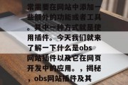 在网页开发中，我们经常需要在网站中添加一些额外的功能或者工具。其中一种方式就是使用插件。今天我们就来了解一下什么是obs网站插件以及它在网页开发中的应用。，揭秘，obs网站插件及其在网页开发中的应用