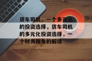 货车司机，一个多元化的投资选择，货车司机的多元化投资选择，一个财务视角的解读