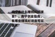南宁有什么赚钱的好项目？，南宁创业指南，有哪些赚钱好项目可以尝试?