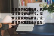 流量任务试用网站，解锁流量变现新途径，探索流量变现新渠道，流量任务试用网站体验分享