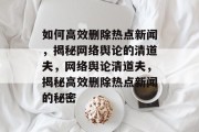 如何高效删除热点新闻，揭秘网络舆论的清道夫，网络舆论清道夫，揭秘高效删除热点新闻的秘密