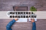 揭秘互联网流量巨头，那些网站流量最大揭秘