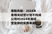 泰胜风能：2024年度相关经营计划不构成公司对2024年度经营业绩的实质承诺