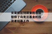贝莱德在特朗普胜选后暂停了乌克兰基金的投资者招募工作