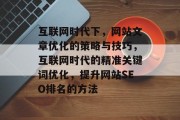 互联网时代下，网站文章优化的策略与技巧，互联网时代的精准关键词优化，提升网站SEO排名的方法