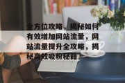 全方位攻略，揭秘如何有效增加网站流量，网站流量提升全攻略，揭秘高效吸粉秘籍