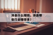 沛县什么赚钱，沛县哪些行业赚得多？
