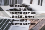 如何利用WordPress网站优化插件提升网站性能和用户体验，最佳实践，使用WordPress插件优化网站性能与用户体验