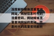深度解析媒体流量查询网站，揭秘信息时代的流量密码，揭秘媒体流量查询网站的奥秘，信息时代的流量密码解析
