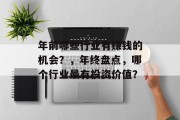 年前哪些行业有赚钱的机会?,年终盘点,哪个行业最有投资价值? 年前哪些行业有赚钱的机会?,年终盘点,哪个行业最有投资价值?