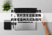 农村货车做些什么赚钱？，农村货车运输货物的常见盈利方式及技巧分享