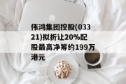 伟鸿集团控股(03321)拟折让20%配股最高净筹约199万港元