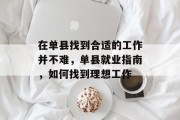 在单县找到合适的工作并不难，单县就业指南，如何找到理想工作
