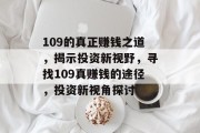 109的真正赚钱之道，揭示投资新视野，寻找109真赚钱的途径，投资新视角探讨
