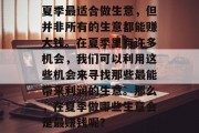 夏季最适合做生意,但并非所有的生意都能赚大钱。在夏季里有许多机会,我们可以利用这些机会来寻找那些最能带来利润的生意。那么,在夏季做哪些生意会是最赚钱呢?