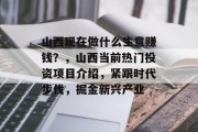 山西现在做什么生意赚钱?,山西当前热门投资项目介绍,紧跟时代步伐,掘金新兴产业