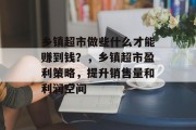 乡镇超市做些什么才能赚到钱?,乡镇超市盈利策略,提升销售量和利润空间 乡镇超市做些什么才能赚到钱?,乡镇超市盈利策略,提升销售量和利润空间