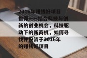 2016年赚钱好项目推荐——结合科技与创新的创业机会,科技驱动下的新商机,如何寻找并投资于2016年的赚钱好项目 2016年赚钱好项目推荐——结合科技与创新的创业机会,科技驱动下的新商机,如何寻找并投资于2016年的赚钱好项目