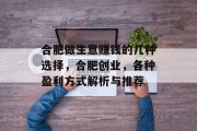 合肥做生意赚钱的几种选择，合肥创业，各种盈利方式解析与推荐