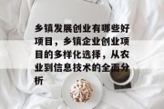 乡镇发展创业有哪些好项目,乡镇企业创业项目的多样化选择,从农业到信息技术的全面分析 乡镇发展创业有哪些好项目,乡镇企业创业项目的多样化选择,从农业到信息技术的全面分析