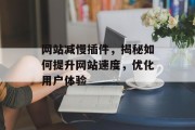 网站减慢插件，揭秘如何提升网站速度，优化用户体验