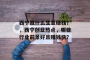 西宁做什么生意赚钱？，西宁创业热点，哪些行业前景好且赚钱快？