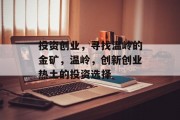 投资创业，寻找温岭的金矿，温岭，创新创业热土的投资选择