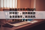 郑州最近有哪些赚钱的好项目？，郑州最新创业项目推荐，抓住商机，共创财富未来