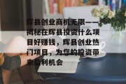 辉县创业商机无限——揭秘在辉县投资什么项目好赚钱，辉县创业热门项目，为您的投资带来盈利机会