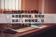 700万做什么赚钱？从创业到投资，你可以试试！，创业投资，让你的财富倍增