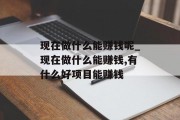 现在做什么能赚钱呢_现在做什么能赚钱,有什么好项目能赚钱