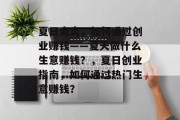 夏日炎炎，如何通过创业赚钱——夏天做什么生意赚钱？，夏日创业指南，如何通过热门生意赚钱？