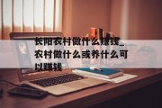 长阳农村做什么赚钱_农村做什么或养什么可以赚钱