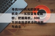 寻找800万元的创业机会——从投资角度解析,把握商机,800万创业投资机会的分析与启示 寻找800万元的创业机会——从投资角度解析,把握商机,800万创业投资机会的分析与启示