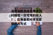 深度剖析怎样在寿县农村赚取一份可观的收入?,在寿县农村寻找稳健收入方式
