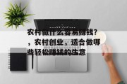 农村做什么容易赚钱?,农村创业,适合做哪些轻松赚钱的生意 农村做什么容易赚钱?,农村创业,适合做哪些轻松赚钱的生意
