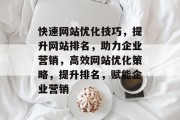快速网站优化技巧，提升网站排名，助力企业营销，高效网站优化策略，提升排名，赋能企业营销