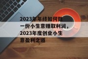 2023年年终如何做一份小生意赚取利润，2023年度创业小生意盈利之道