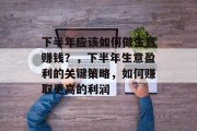 下半年应该如何做生意赚钱?,下半年生意盈利的关键策略,如何赚取更高的利润