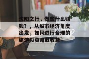 沈阳之行，做些什么赚钱？，从城市经济角度出发，如何进行合理的旅游投资赚取收益