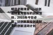 明日必做项目——以创造财富为目标的创新活动，2023年今日必做，以创新目标创造财富的创新活动计划