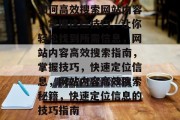 如何高效搜索网站内容，掌握这些技巧，让你轻松找到所需信息，网站内容高效搜索指南，掌握技巧，快速定位信息，网站内容高效搜索秘籍，快速定位信息的技巧指南