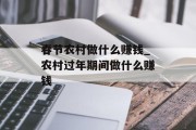 春节农村做什么赚钱_农村过年期间做什么赚钱