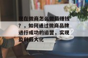 现在微商怎么做最赚钱？，如何通过微商品牌进行成功的运营，实现盈利最大化