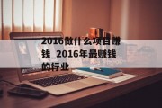 2016做什么项目赚钱_2016年最赚钱的行业