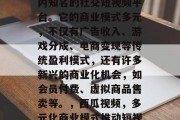 西瓜视频是短视频领域内知名的社交短视频平台。它的商业模式多元,不仅有广告收入、游戏分成、电商变现等传统盈利模式,还有许多新兴的商业化机会,如会员付费、虚拟商品售卖等。,西瓜视频,多元化商业模式推动短视频行业繁荣