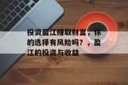 投资盈江赚取财富,你的选择有风险吗?,盈江的投资与收益 投资盈江赚取财富,你的选择有风险吗?,盈江的投资与收益
