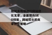 如何有效地进行网站优化文章，全面提升SEO技能，网站优化的文章创作策略