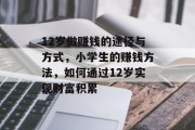 12岁做赚钱的途径与方式，小学生的赚钱方法，如何通过12岁实现财富积累